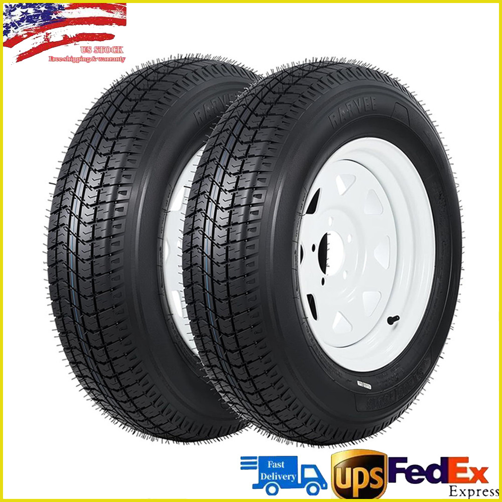 2 Pack Trailer Tires with Rim ST205/75D15 6-Ply White Spoke Rim 5 Lug on 4.5″