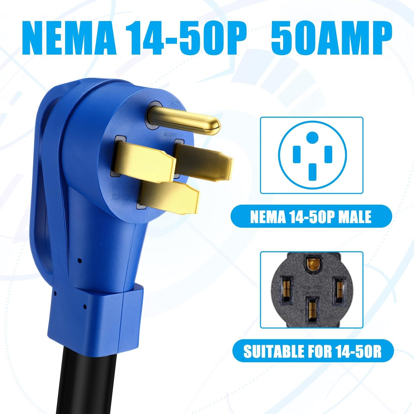 10FT 14-50P to 4x 5-20R/5-15R RV Generator Adapter, 50A to 4X 15/20A Outlet Cord
