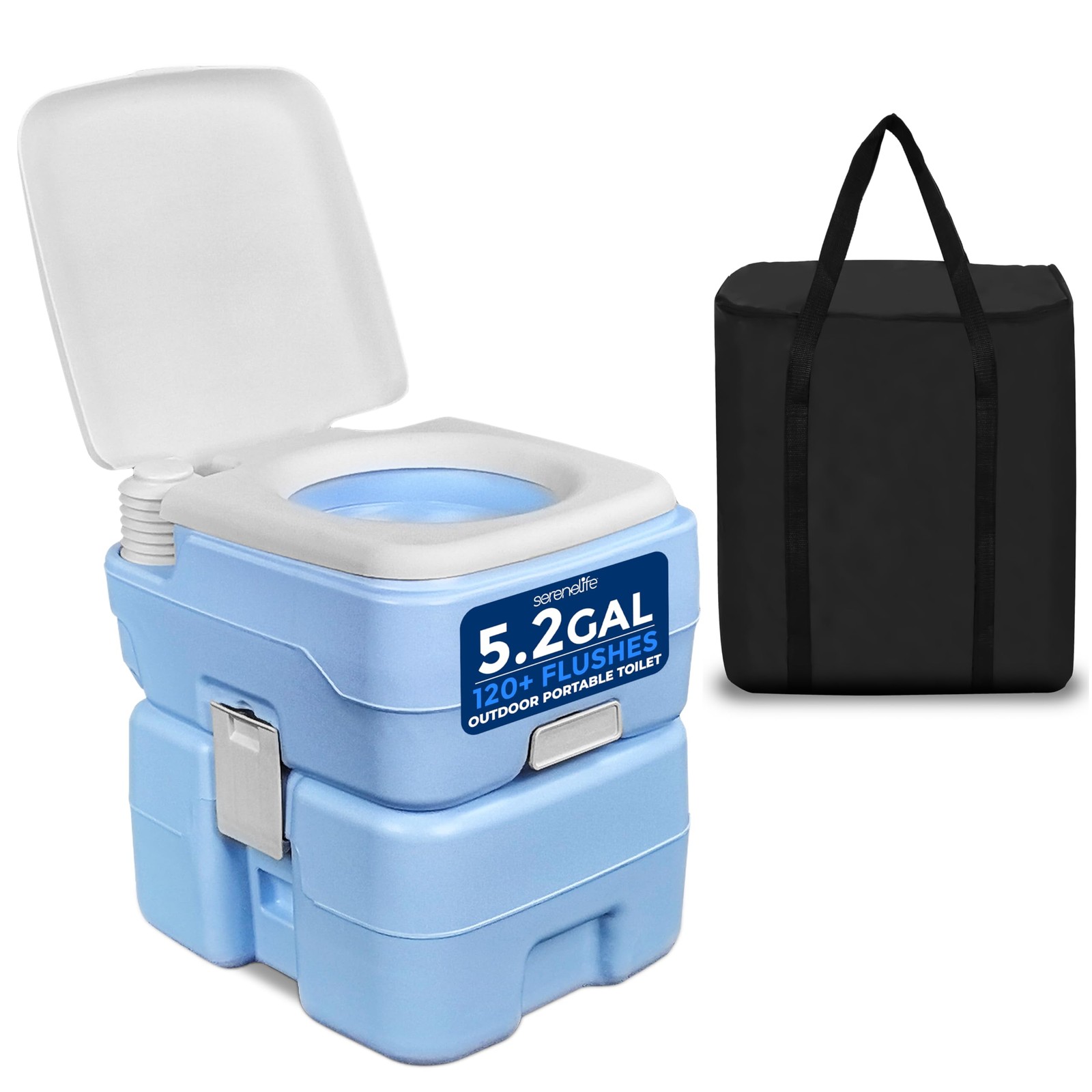 SereneLife 5.2 Gal Portable Camping Toilet For Adults, Standard, Blue White