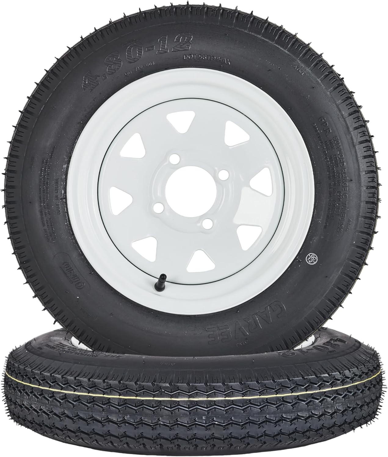 2 Pack 4.80-12 Trailer Tires with 12″ Rims 4 Lug on 4″ 480-12 6 ply Load Range C