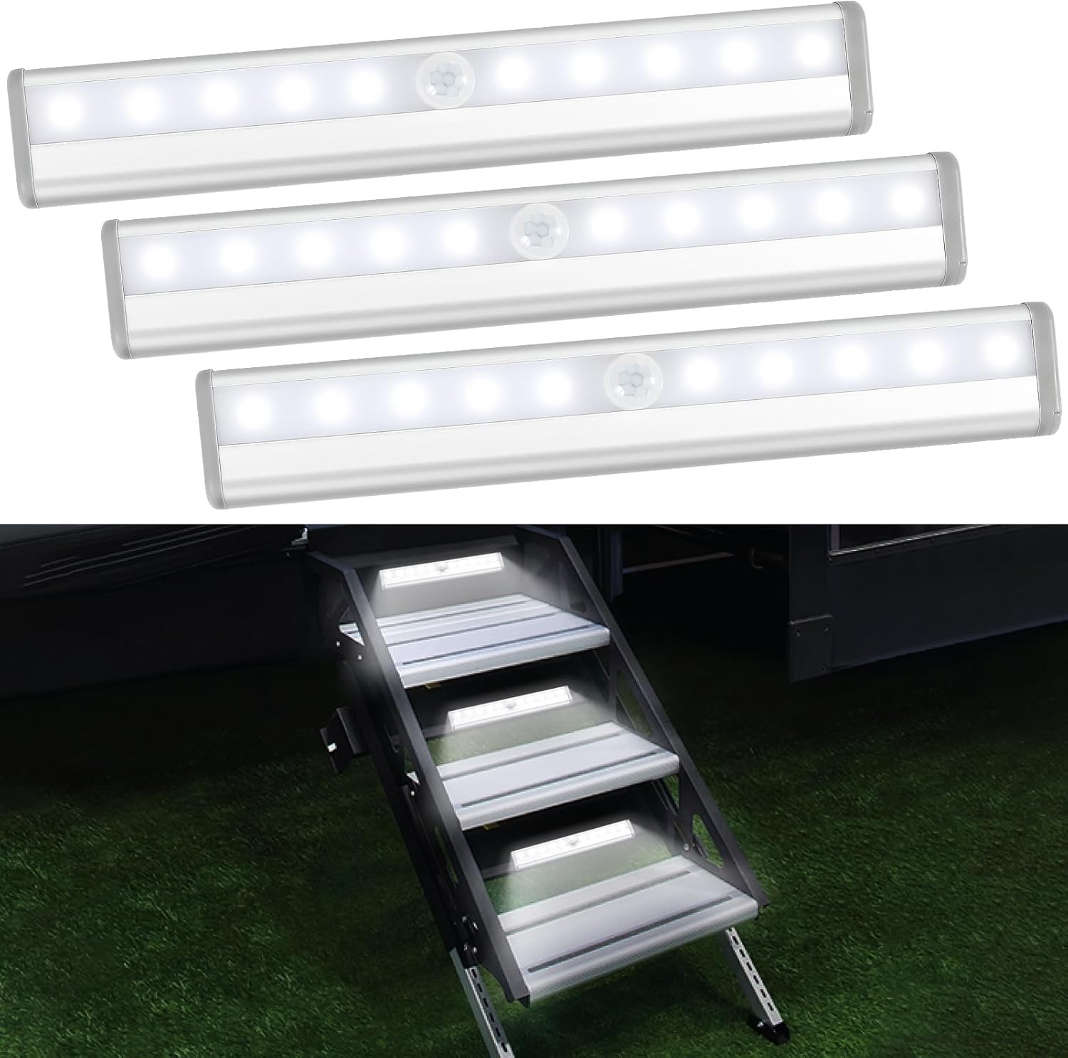 3 Pack Motion Sensor RV Step Lights, 10 LED Battery Operated