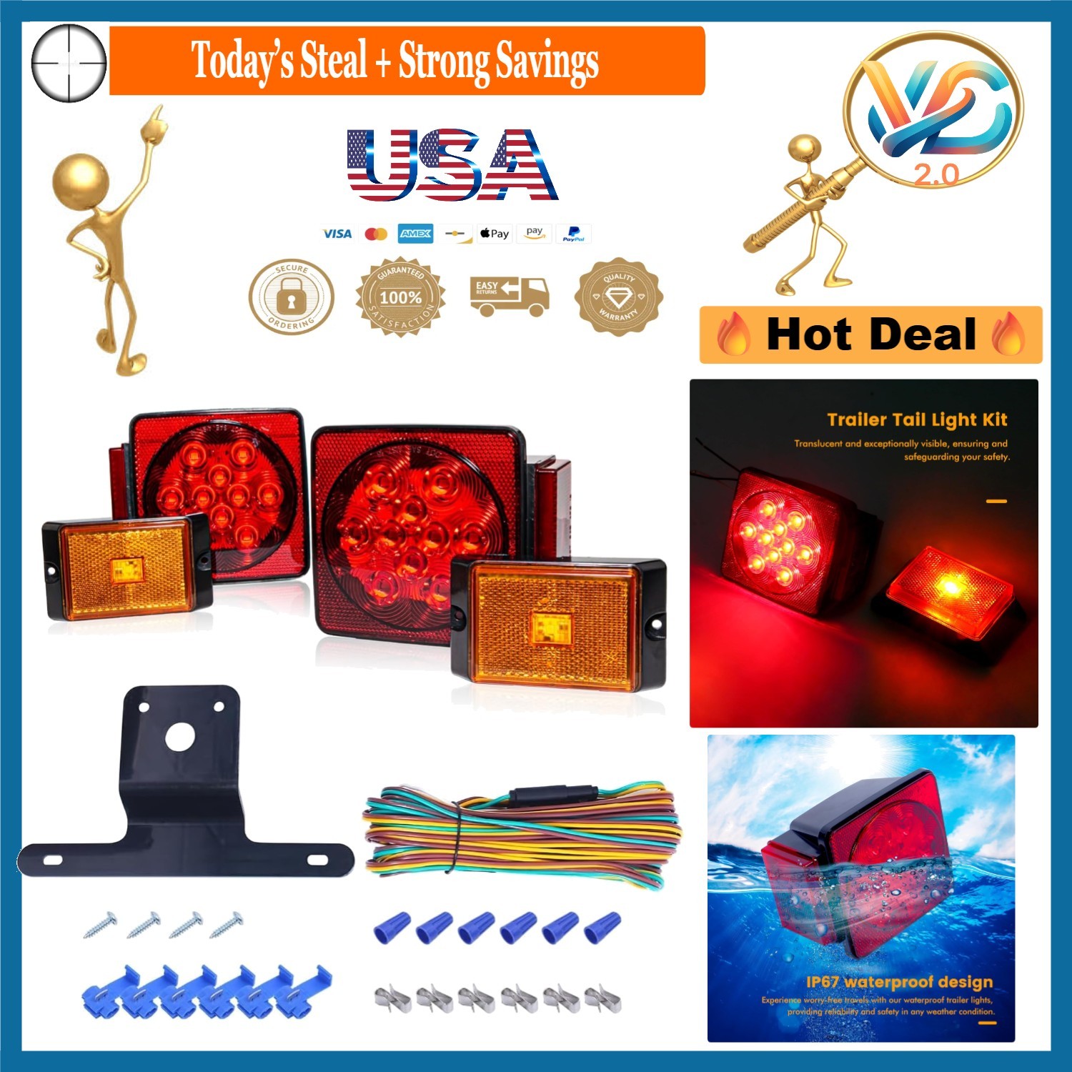 Maxxhaul 70205 Trailer Light Kit Waterproof 12V LED for RV, Boat, Truck, Mari…