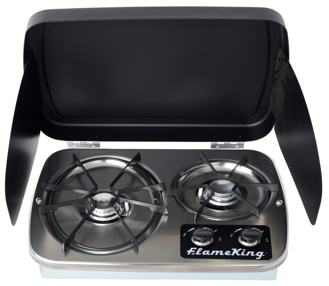 LP Gas Drop-In 2 Burner RV Cooktop Stove Stainless Steel includes Cover