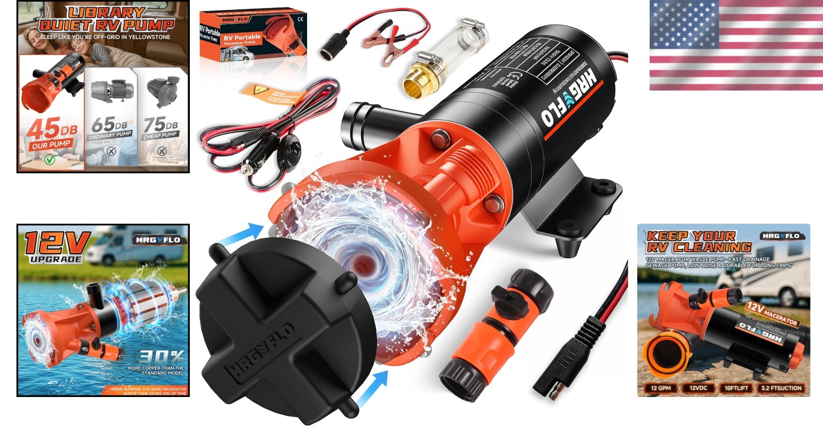 12V Portable RV Macerator Pump – 12GPM Flow Rate, Quick Release Sewage Solution