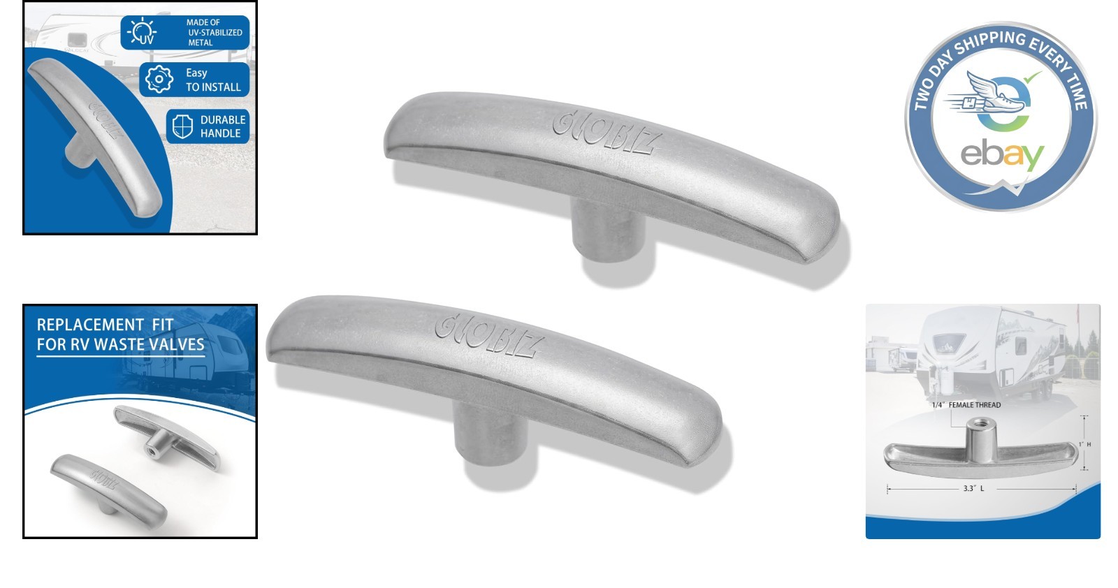 Universal Metal Replacement Handles for RV Waste Valves – Polished Silver Finish
