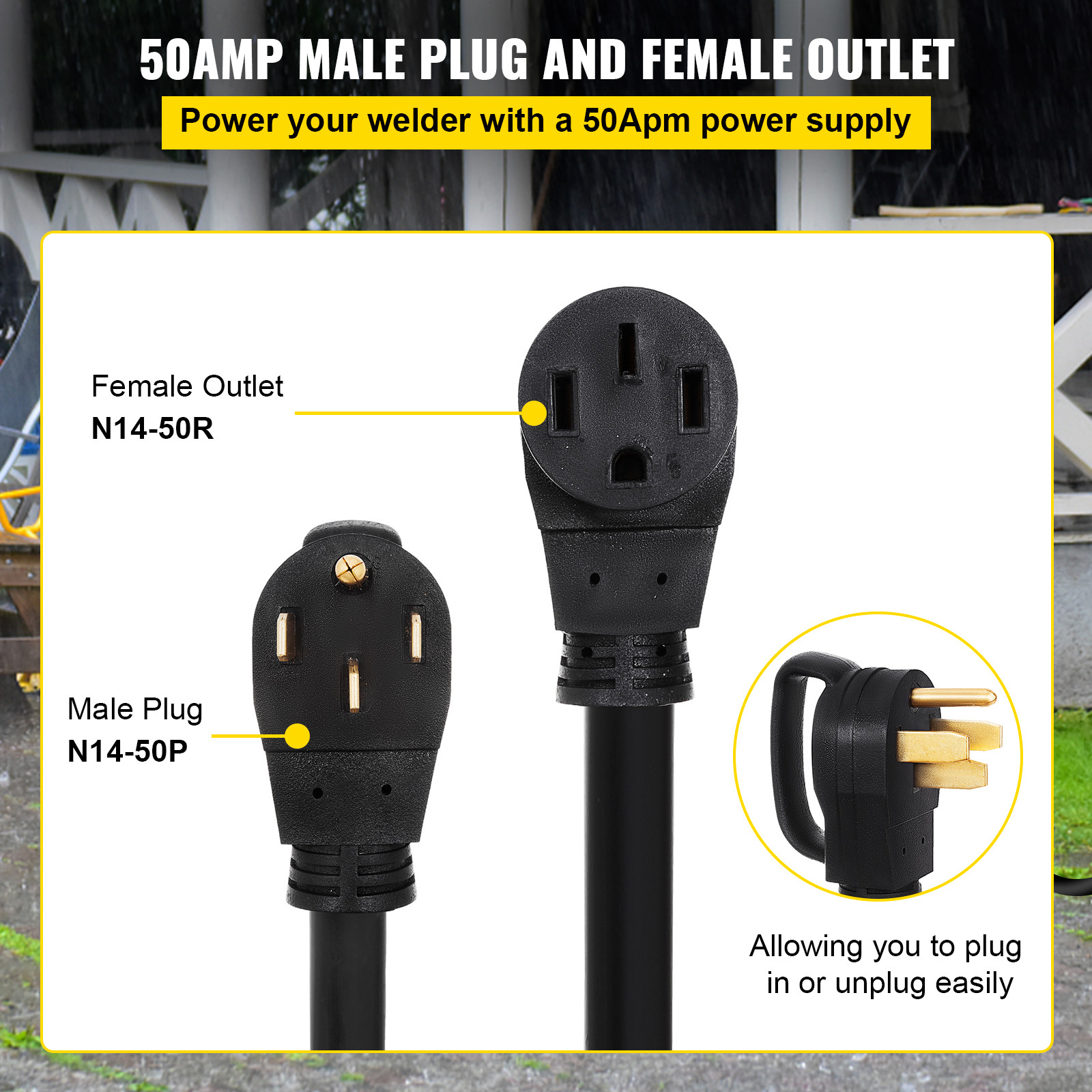 VEVOR 50A 25ft RV Extension Cord NEMA14-50P to NEMA14-50R Rain Proof Power Cable