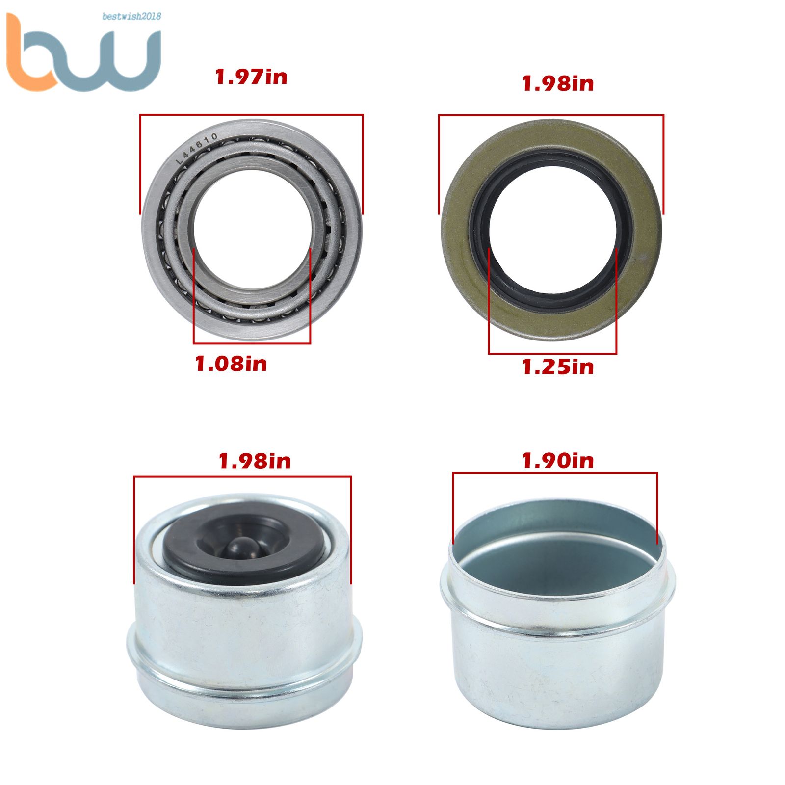 For 1-1/16″ 2000Lbs Axle Boat Trailer Wheel Hub Bearing Kit L44649/L44610-4 Set
