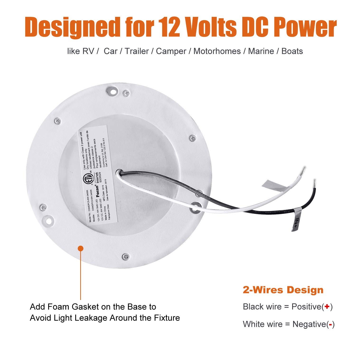 3 PCS 5 Inch LED RV Interior Dome Light 12V Surface Mount Puck Switch 4000K