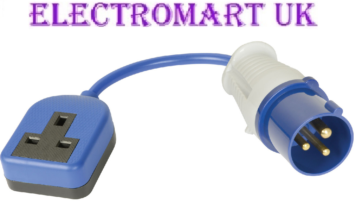 CARAVAN MOTORHOME CAMPING 16A PLUG 13A SOCKET HOOK UP ADAPTOR LEAD CABLE 80MM