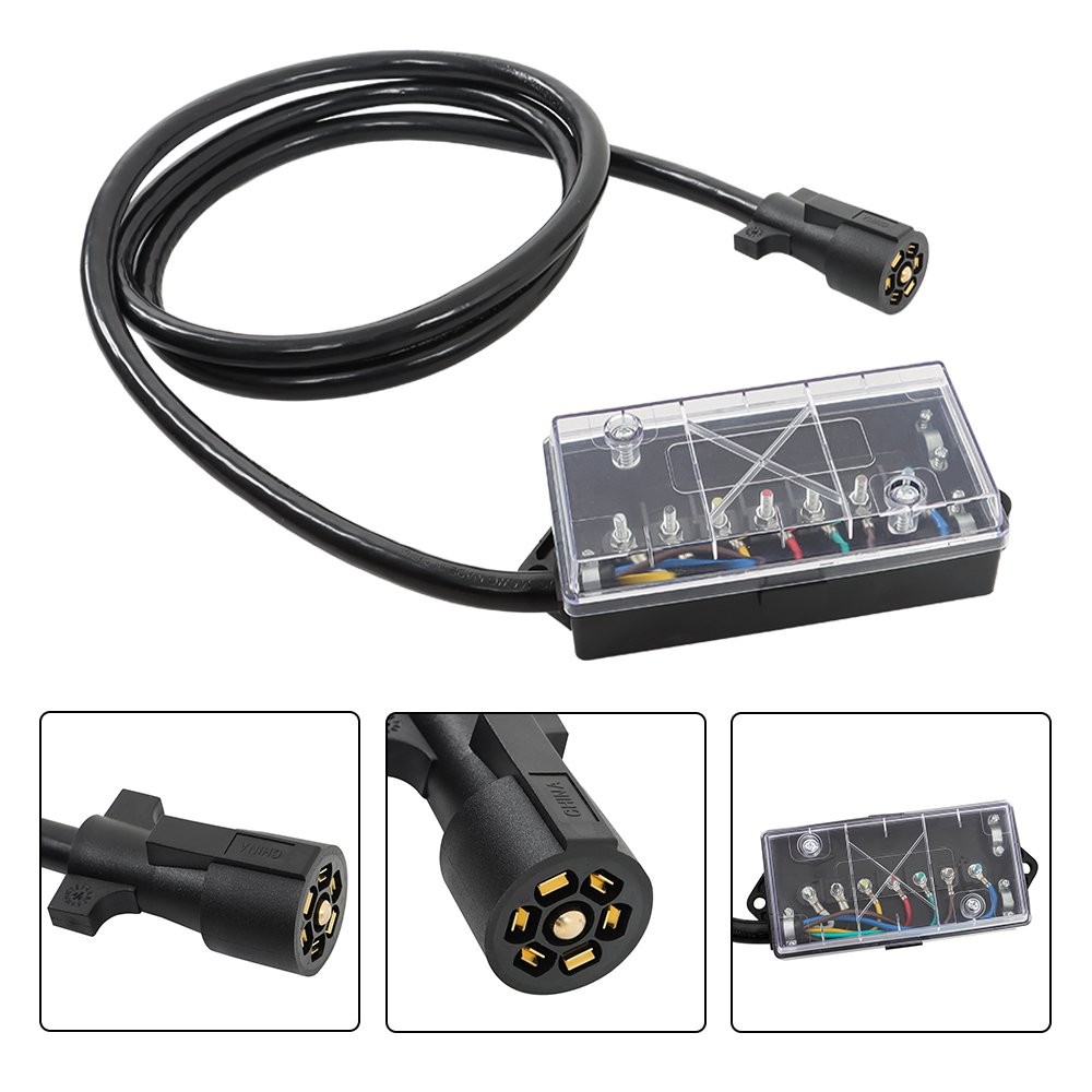 RV Trailer 8FT 7 Way Trailer Cable with 7 Pin Plug and 7 Gang Junction Box NEW