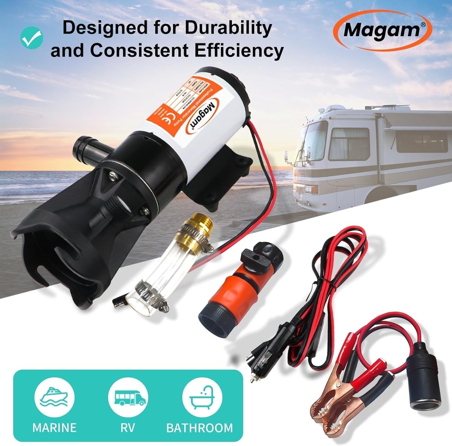 RV Macerator Pump 12V,12GPM Suction 3.2 feet Lift 10 feet with Garden Hose Di…