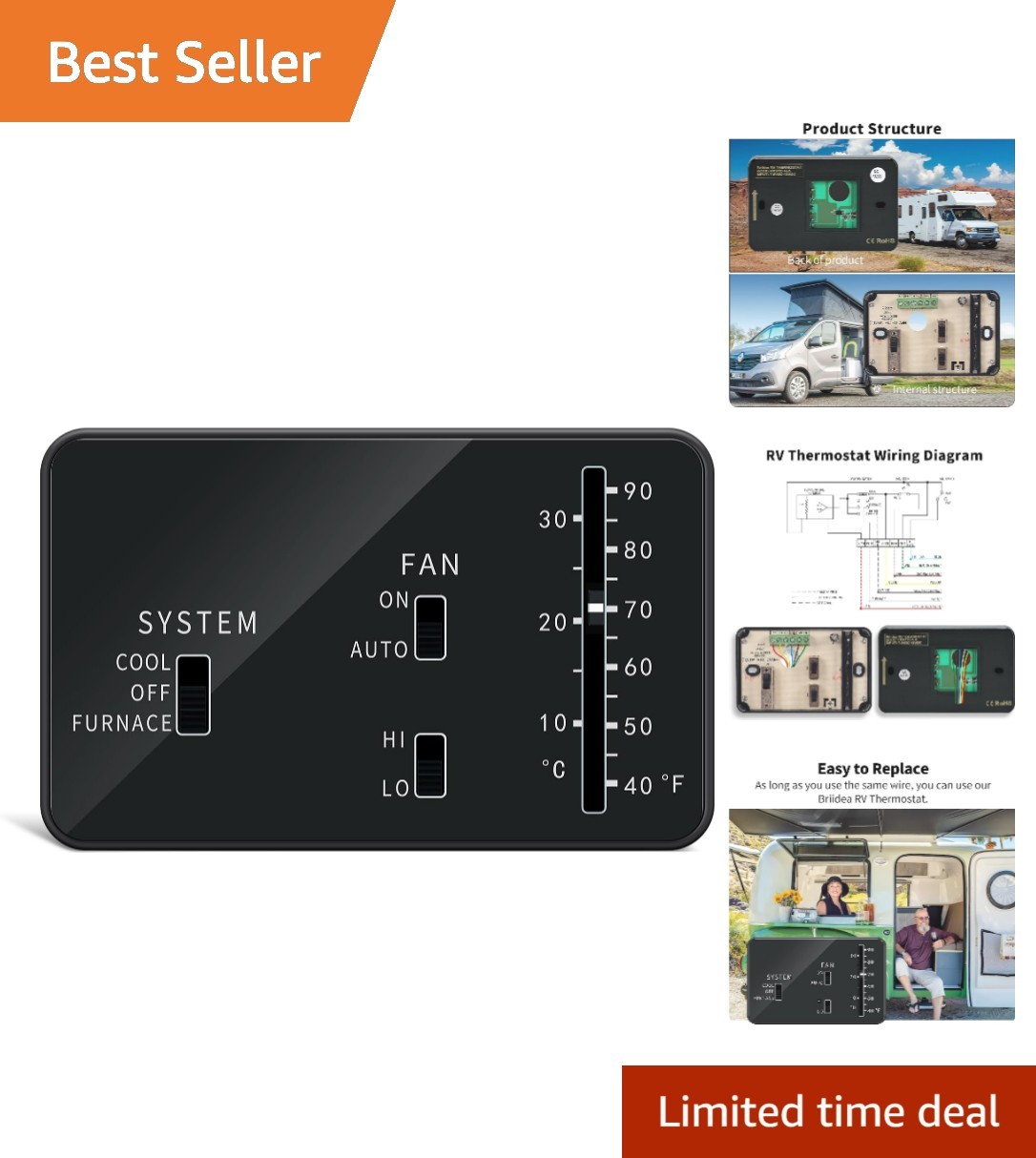 12V Cool/Furnace RV Thermostat – User-Friendly Installation & Classic Design