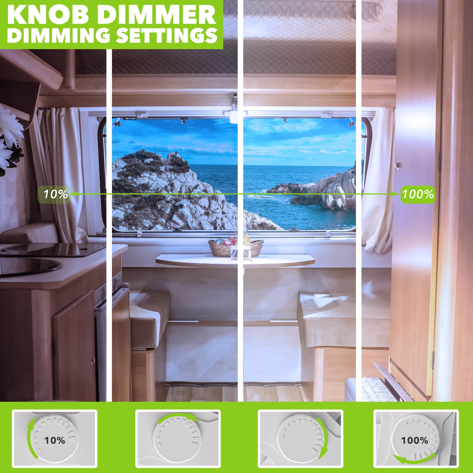 RV LED 12v CEILING FIXTURE DOUBLE DOME LIGHT FOR CAMPER TRAILER Knob Dimmer