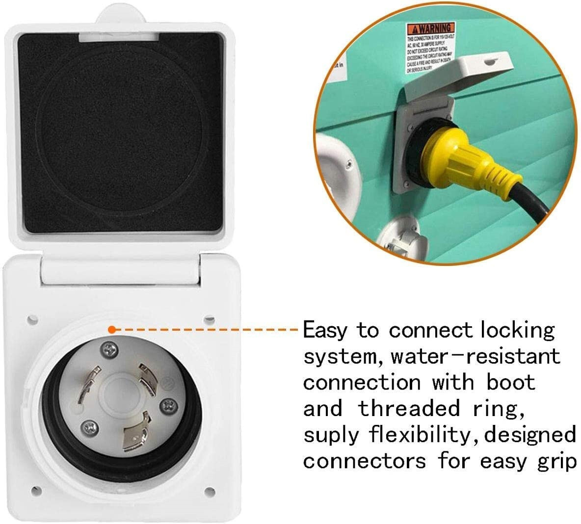 30A RV Shore Power Inlet Socket Box Male Plug Female Connector Twist Lock Camper