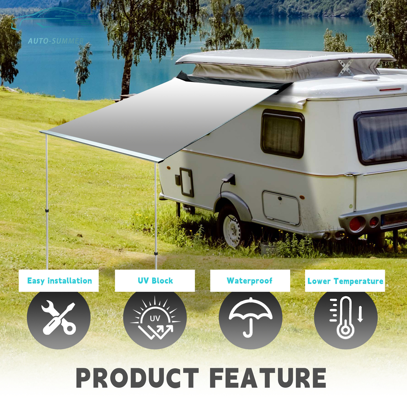 RV Awning Replacement Fabric Camper 9-20 Feet Weatherproof Vinyl Blue/Gray Fade