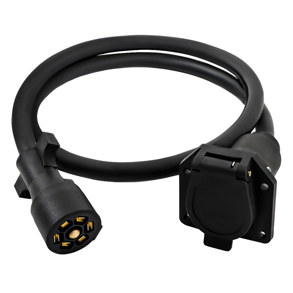 7 Way 7 Pin Trailer Extension Cord 4/6/8/10/12FT w/ Plug Double Prongs Connector