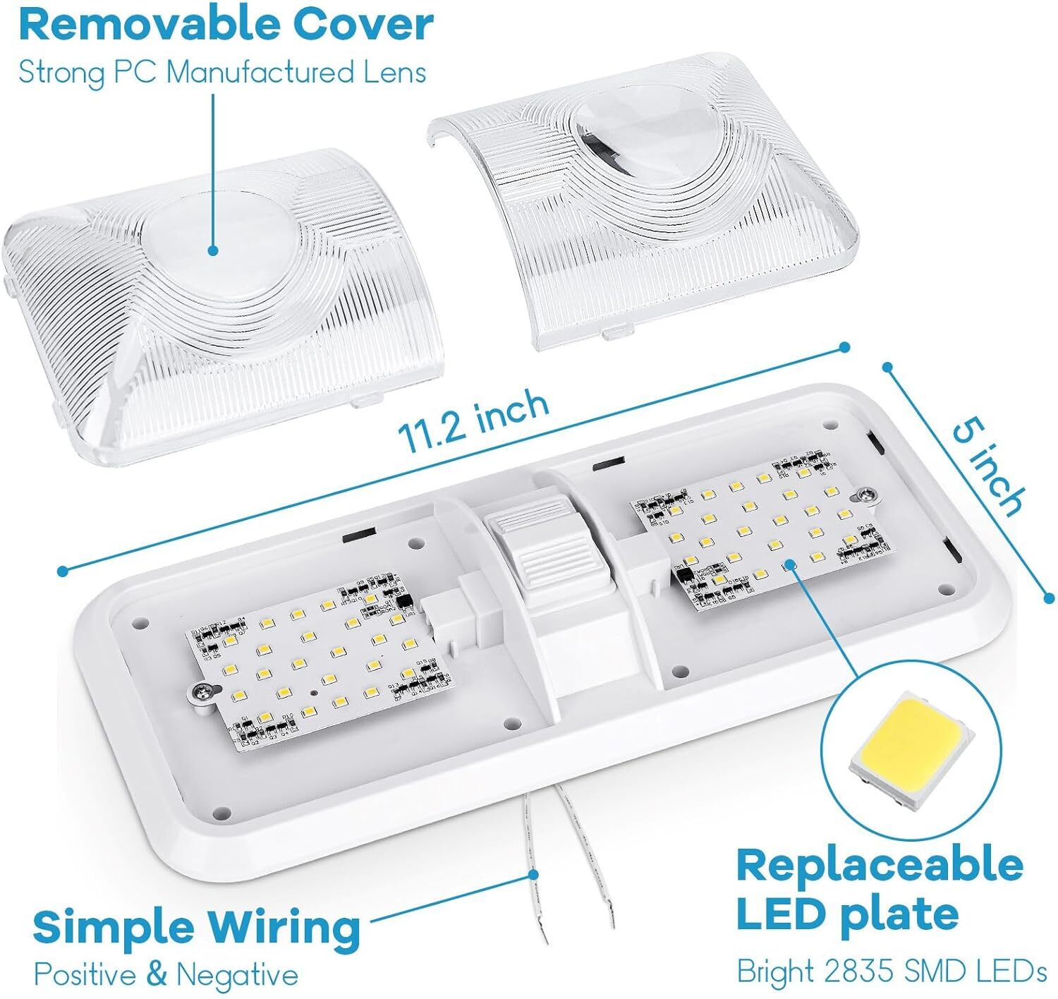 1-10 PCS 12V LED RV Ceiling Double Dome Light Interior for Trailer Camper Boat