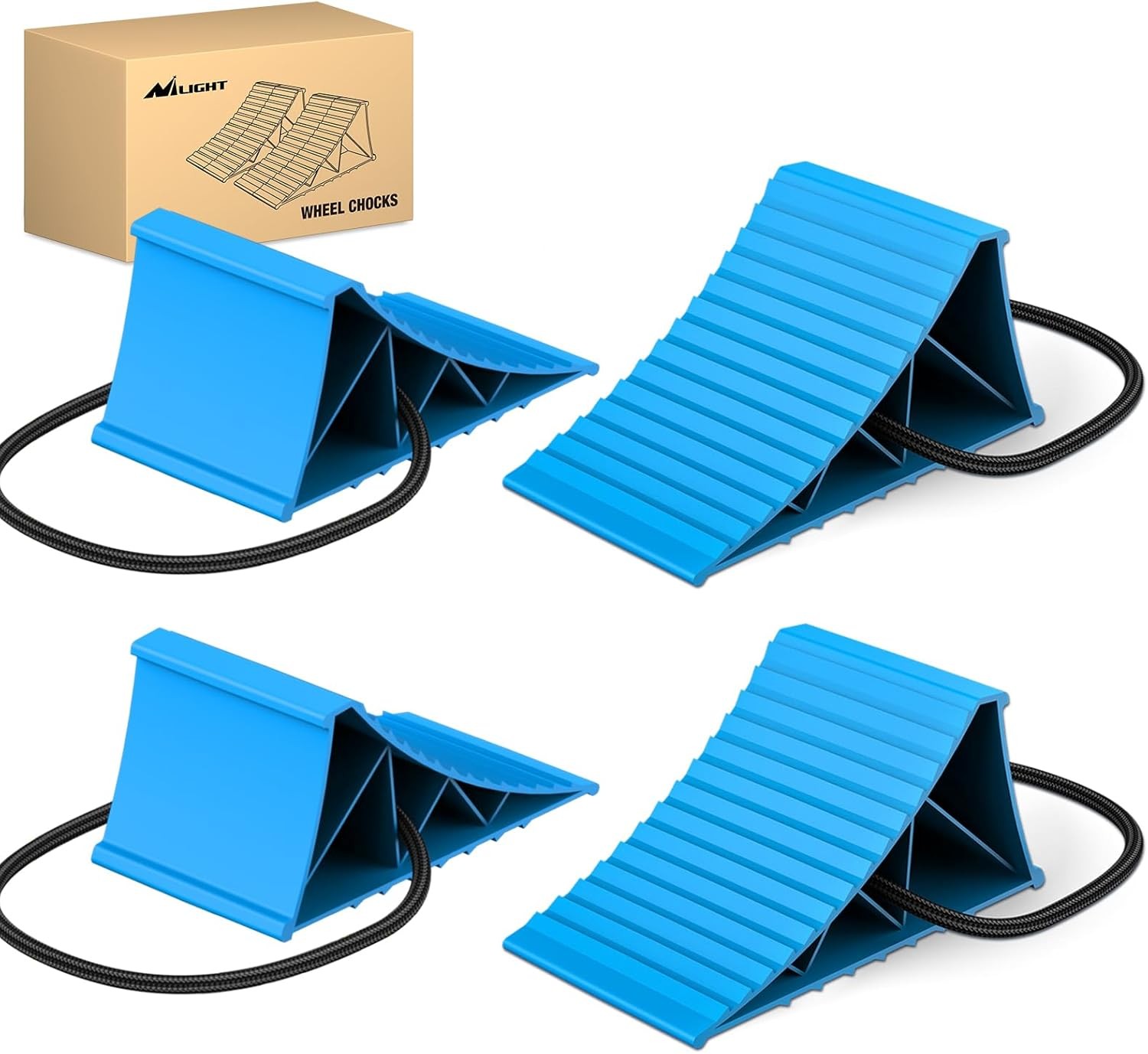 Wheel Chocks Heavy Duty Wheel Stopper 8.7″ x 4.8″ x 4.2″ Blue 4PCS Nilight