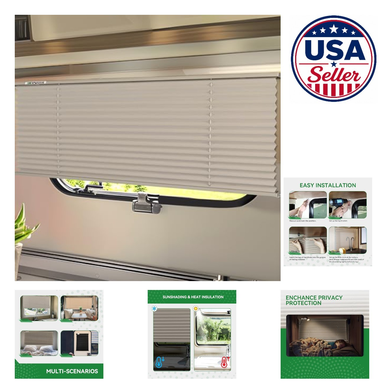 RV Blinds for Camper Windows 14″ x 26″ Grey Pleated UV Protection Shade