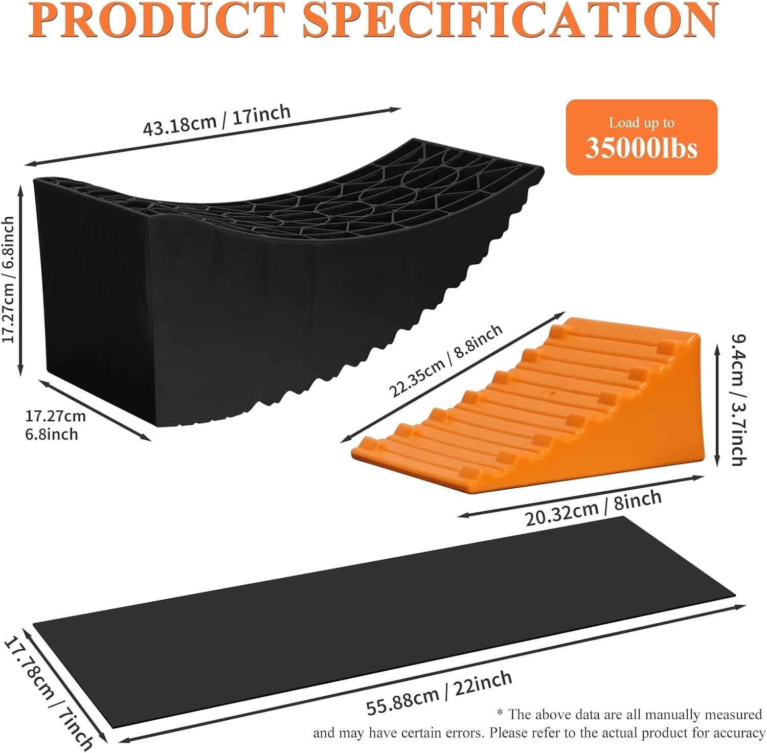 Curved Design Dual Axle Tire Change Ramp with Carrying Bag & Anti-Slip Mats