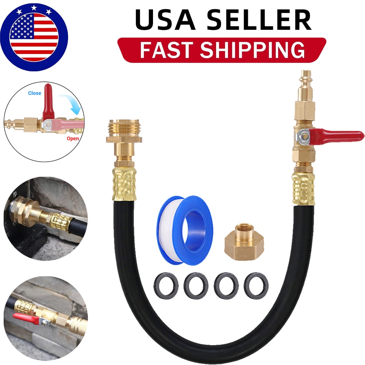 RV Winterizing Kit Water Line Blowout Plug Adapter Fitting with Shut Off Valve