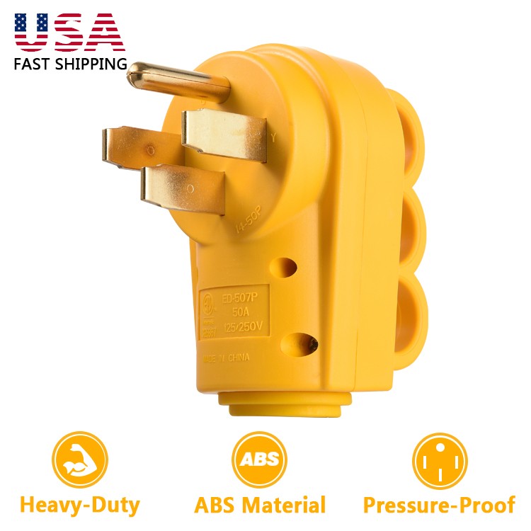 50 Amp RV Plug Male, 125 250V RV Replacement Plug, Heavy Duty NEMA 14-50P