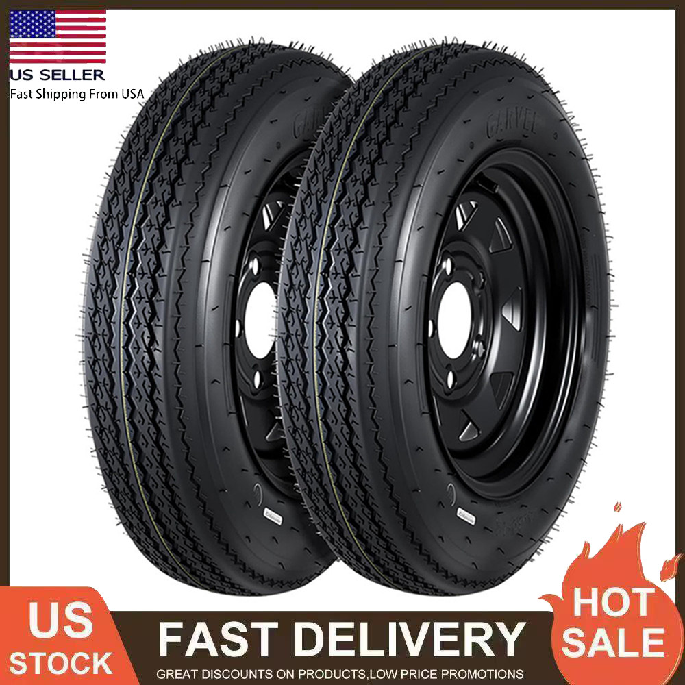 2pack 4.80-12 Trailer Tires with 12” Rim 5 Lug on 4.5” Load Range C 6PR 4.8-12
