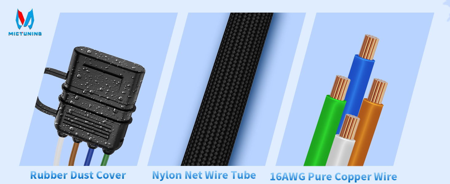 BID MICTUNING 4 Way Flat Trailer Extension Cable 16 AWG Pure Copper w/Dust Cover