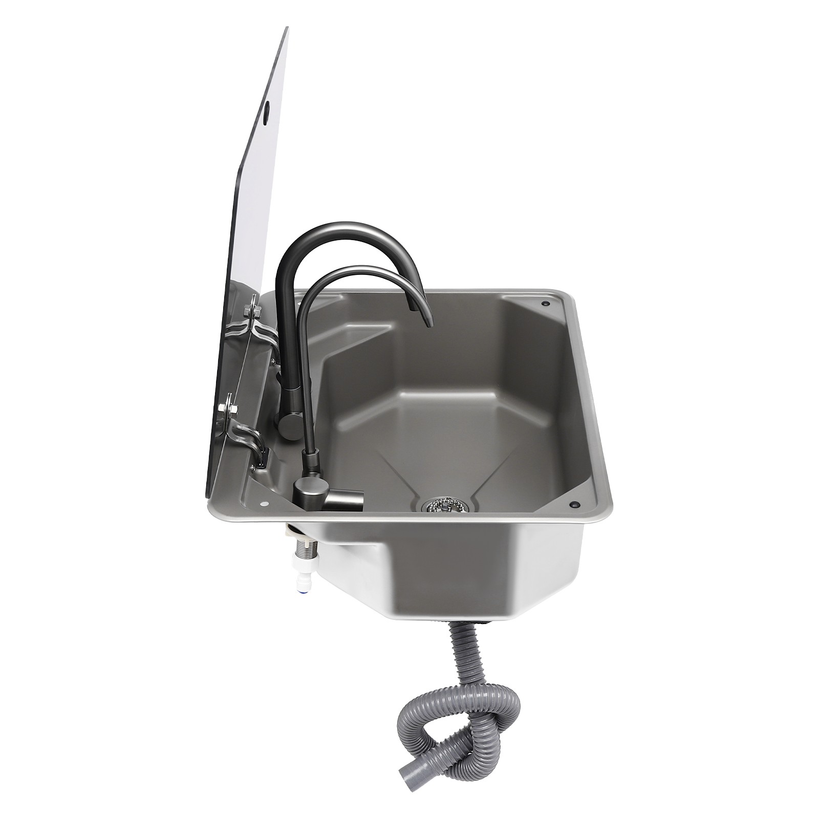 RV Sink Kitchen Sink with Hot&Cold Faucet and Tempered Glass Lid Stainless Steel