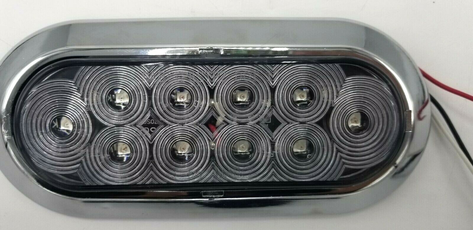 TWO – 6″ Oval Red/Clear Flange Surface Mount Stop Turn Tail 10LED Chrome Bezel