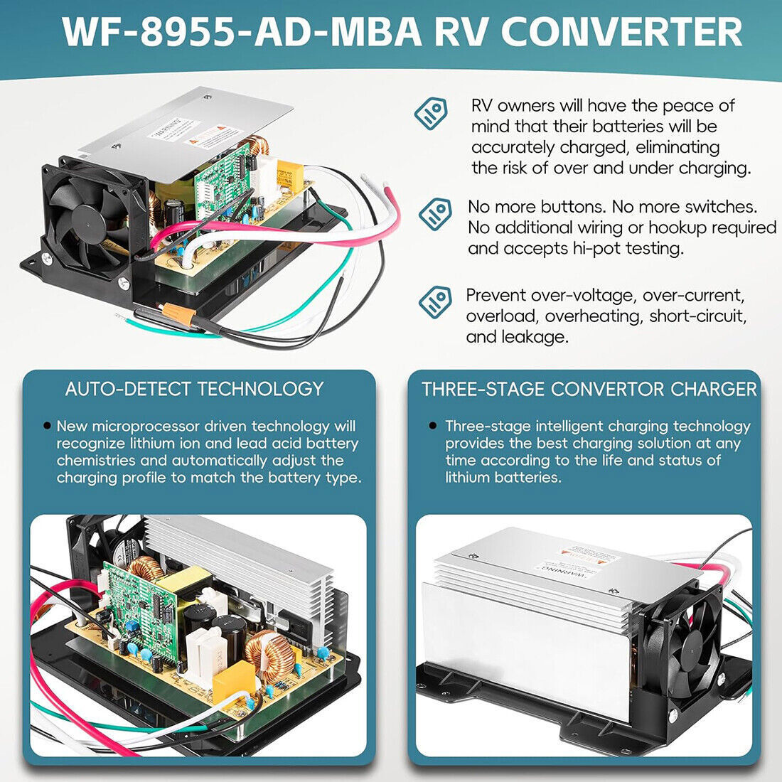 For WFCO WF-8955-AD-MBA 950W 55A 105-130VAC Power Converter Main Board Assembly