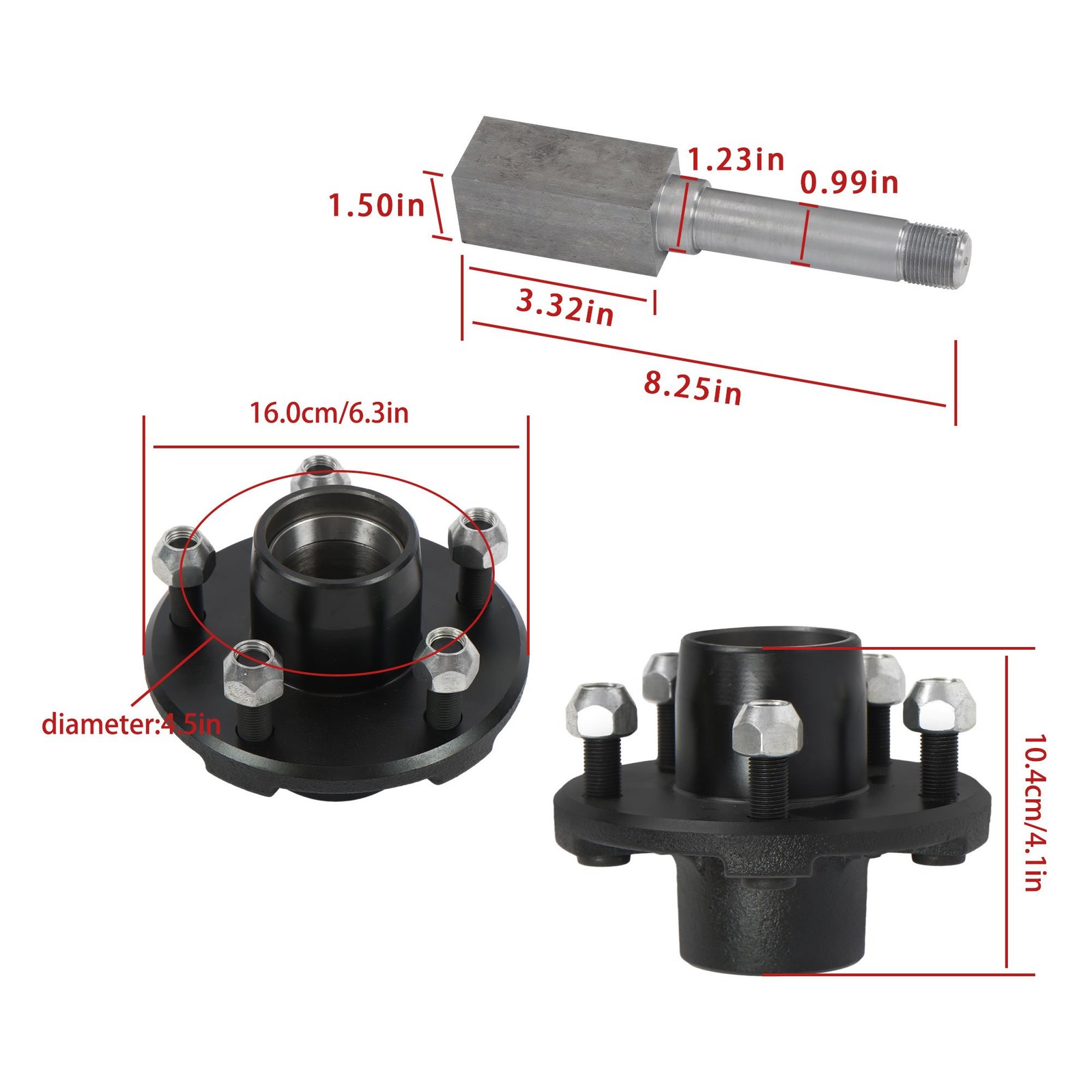 Pre-Greased Pair of 5-Bolt on 4-1/2 Inch Hub Assembly and 1″ Square BT8 Spindle