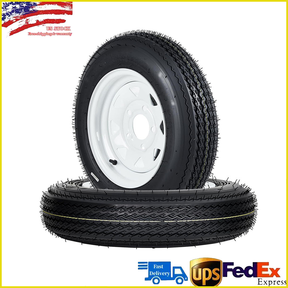 Set of 2 Trailer Tire On Rim 4.80-12 480-12 4.80×12 Tires 5 Lug White Wheels 6PR