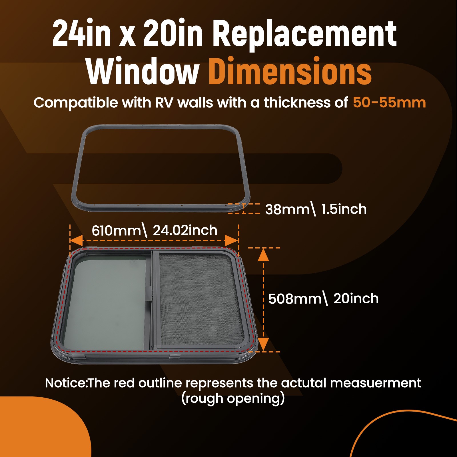 24″ W x 20″ H Horizontal Window for RV/Camper/Trailer/Cargo/Food Truck