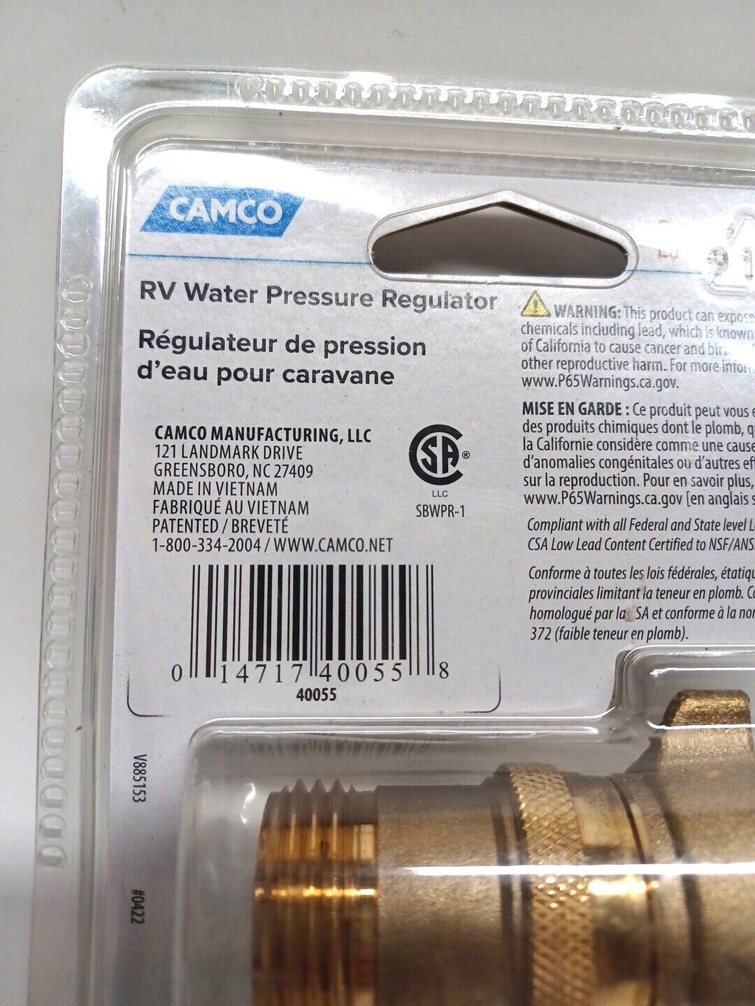 RV Water Pressure Regulator Camco 40055 Brass 40-50psi