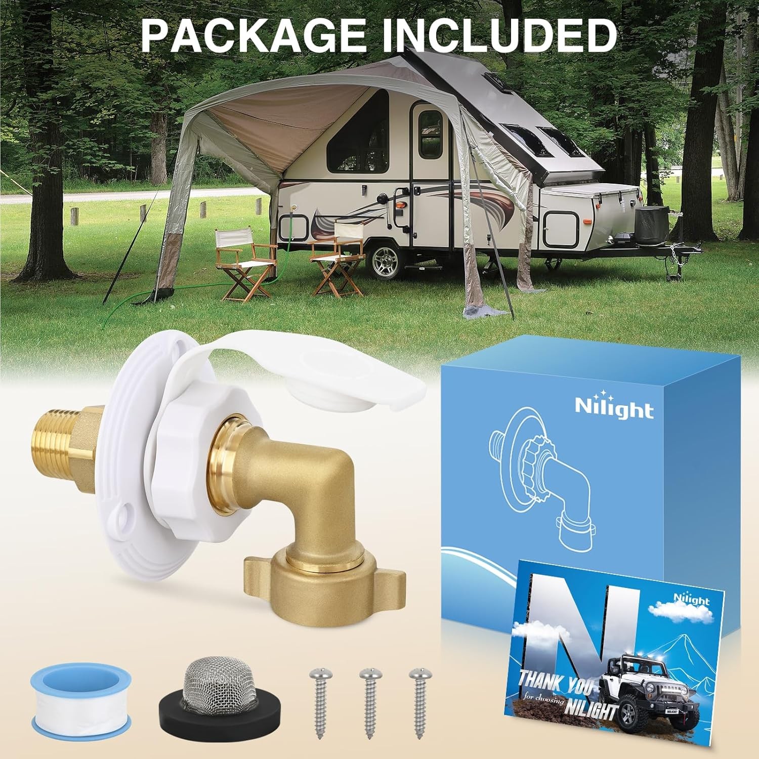 Nilight RV City Water Inlet with Check Valve & 90 Degree Hose Elbow