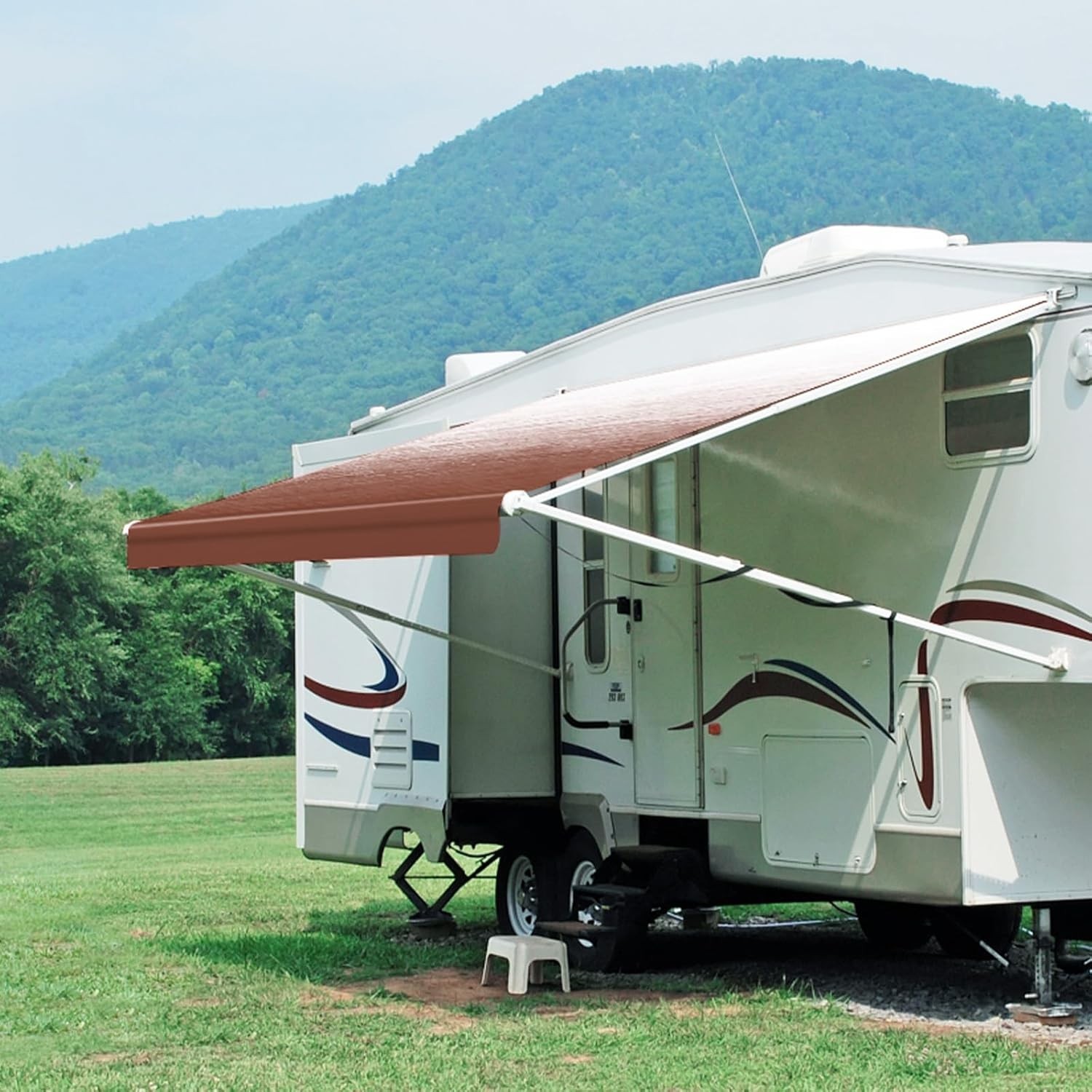 RV Awning Fabric, 19.5oz Heavy Duty Vinyl, 16′(Fabric 15’2″), Sand Brown