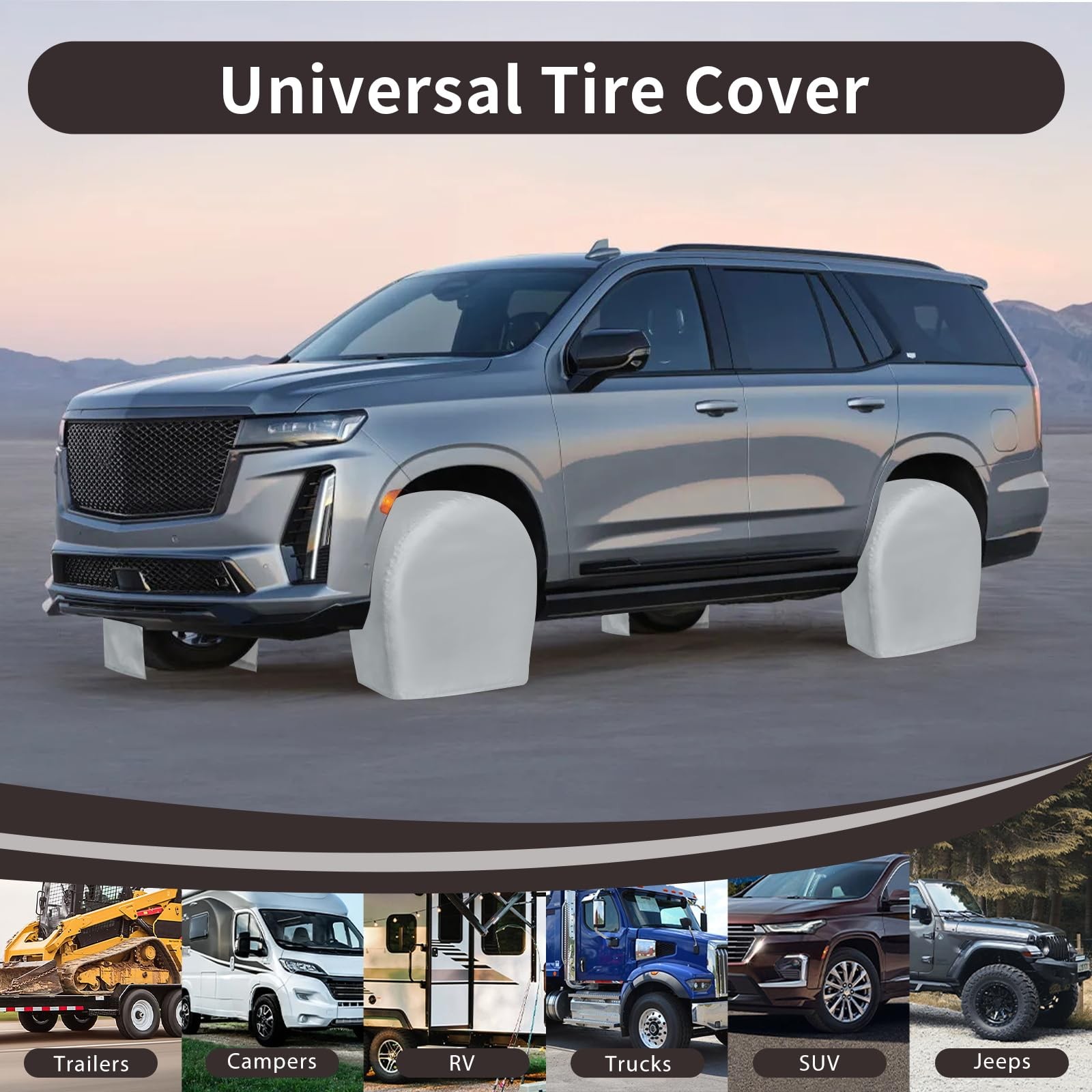 PureFit RV Tire Covers Set of 4 – UV S – Fits Diameters 24″-26″, Gray