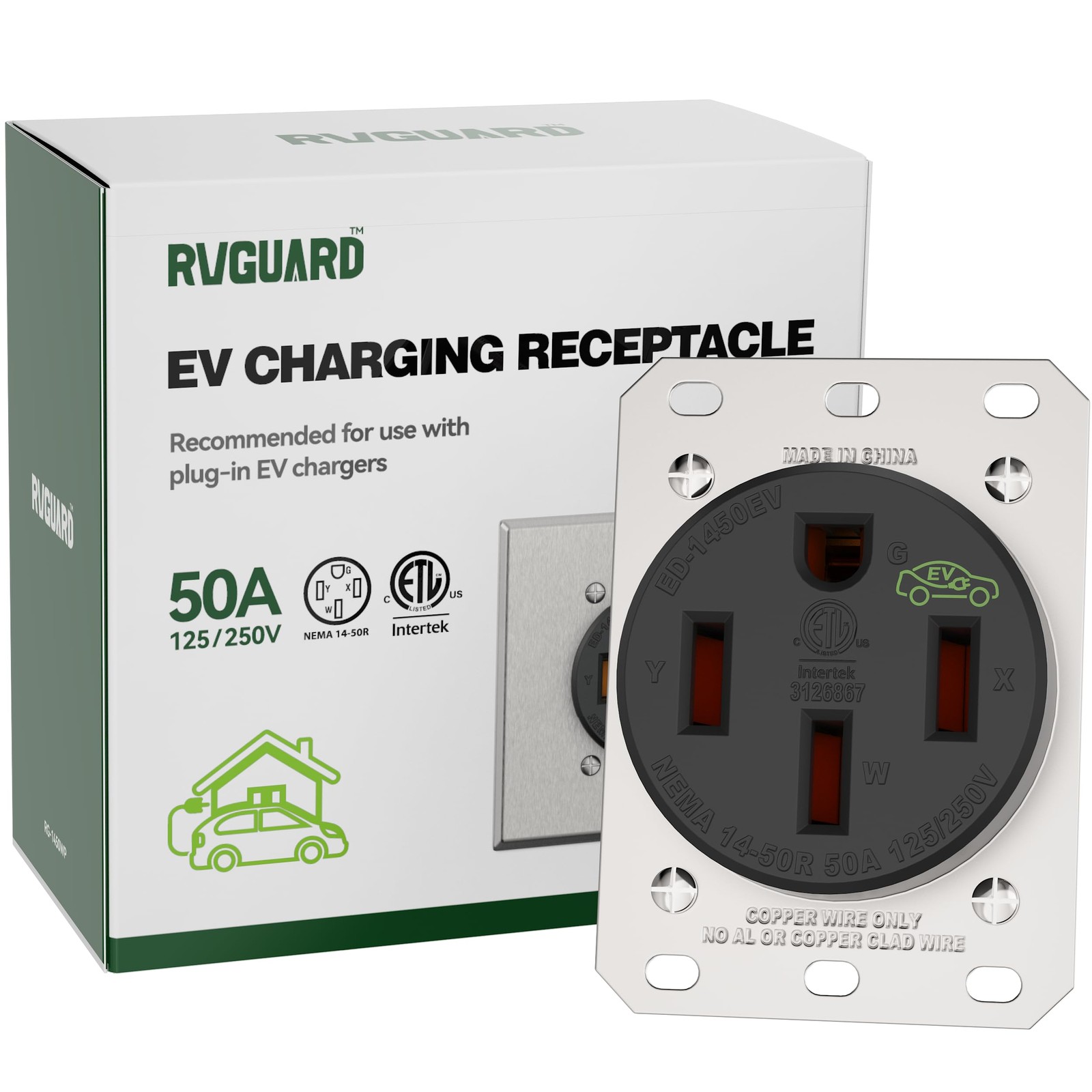 50 Amp EV Charging Receptacle NEMA 14-50R Power Outlet 125/250 Volts RV