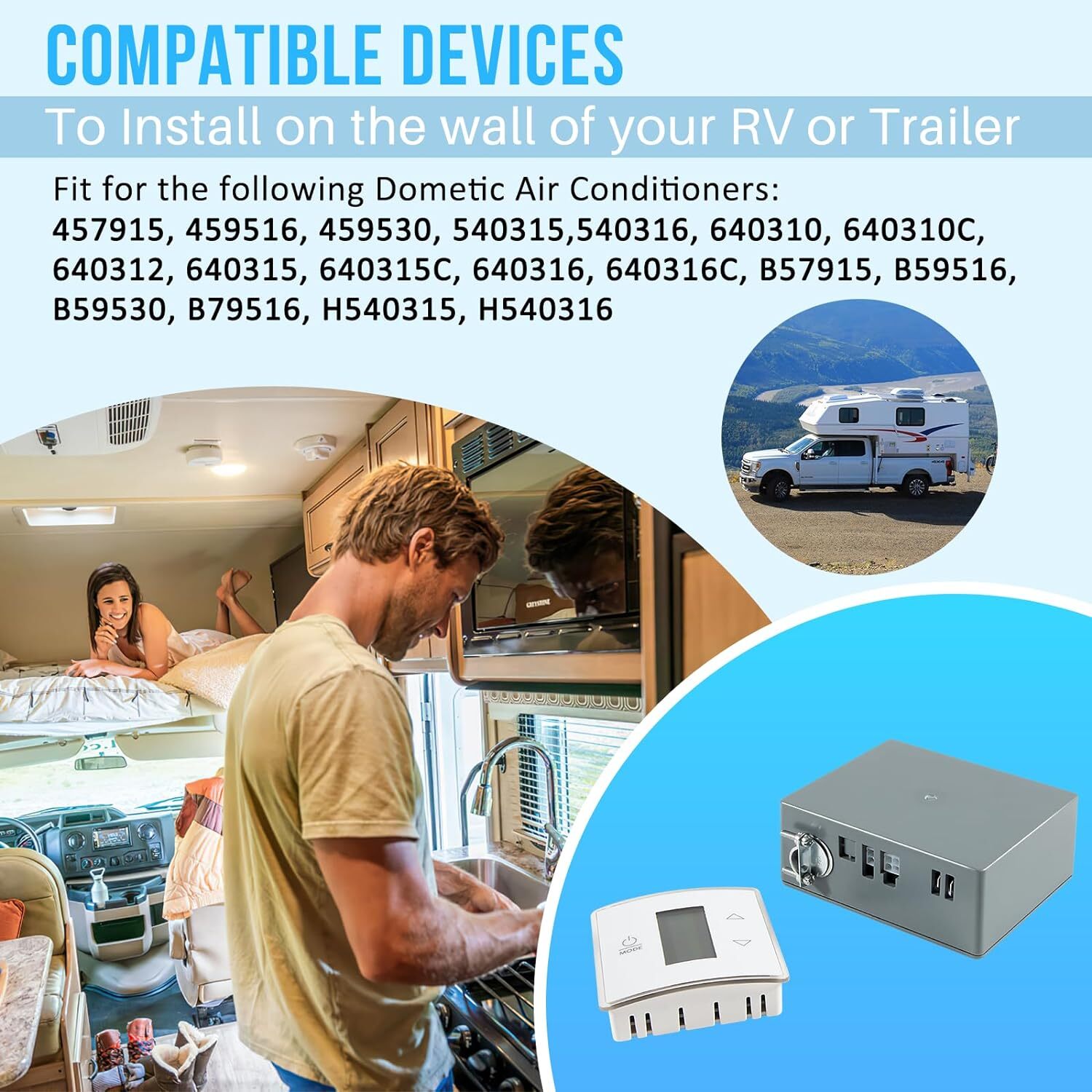 for Dometic Single Zone LCD A/C Thermostat Control Kit Cool/Furnace,3316410.700.