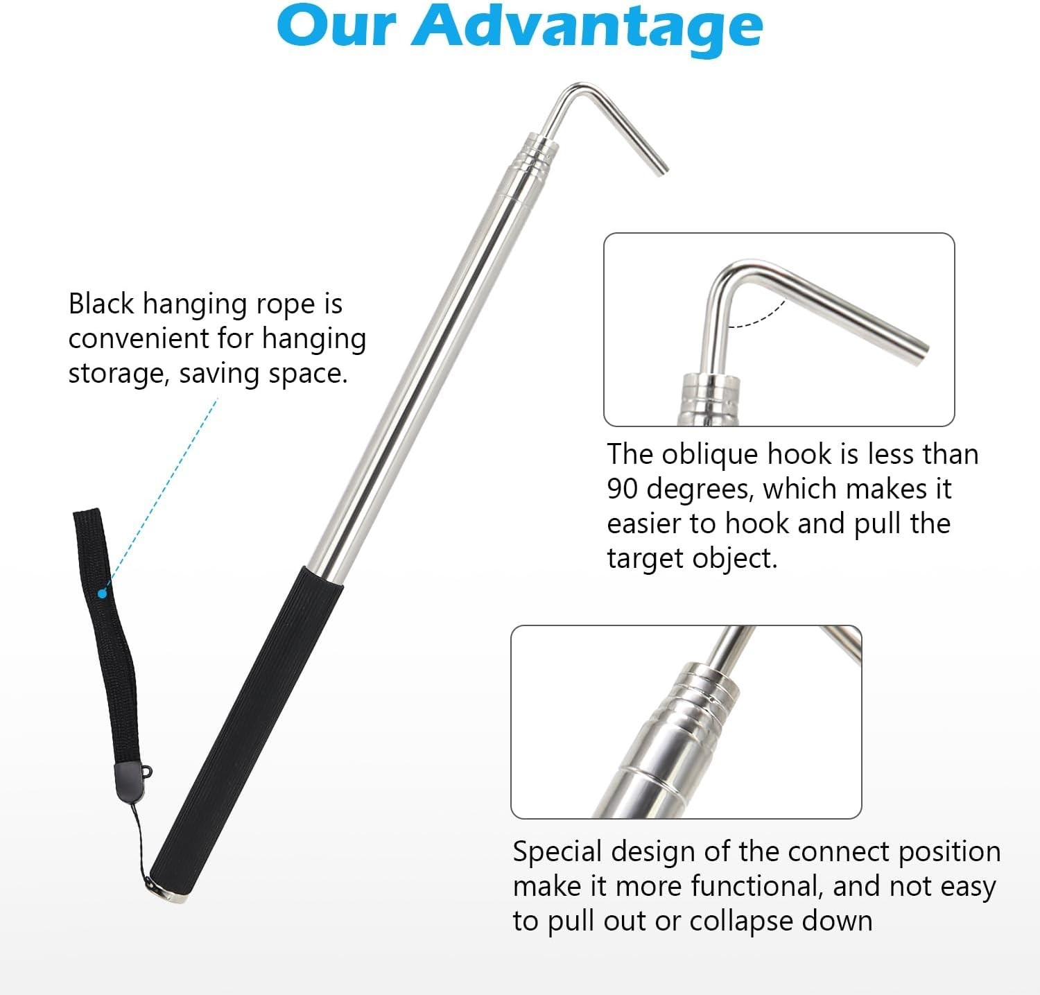 Stainless Steel Telescopic RV Awning Opener – Easy 13-3/4″ to 44-3/4″