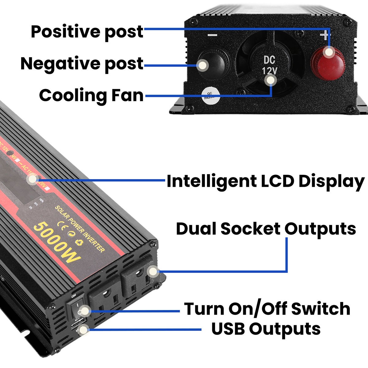 5000W 2500W 1500W Car Power Inverter DC 12V To AC 110V 120V Adapter Converter US