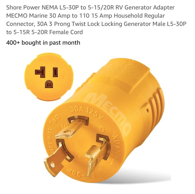 Shore Power NEMA L5-30P to 5-15/20R RV Generator Adapter