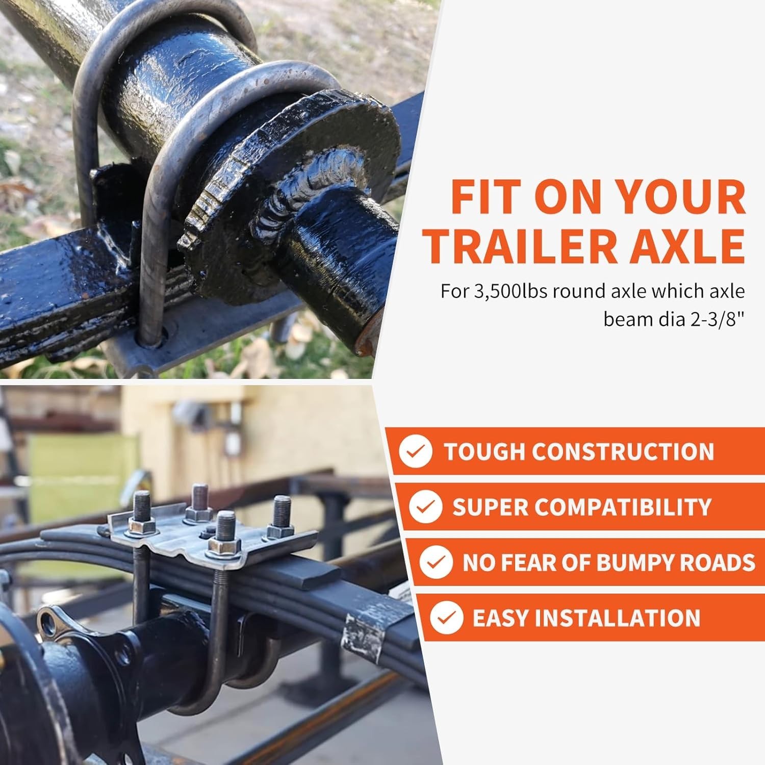 High-Strength U Bolt Kit for 3,500 lb Trailers – 4 U Bolts, Nuts & Tie Plates