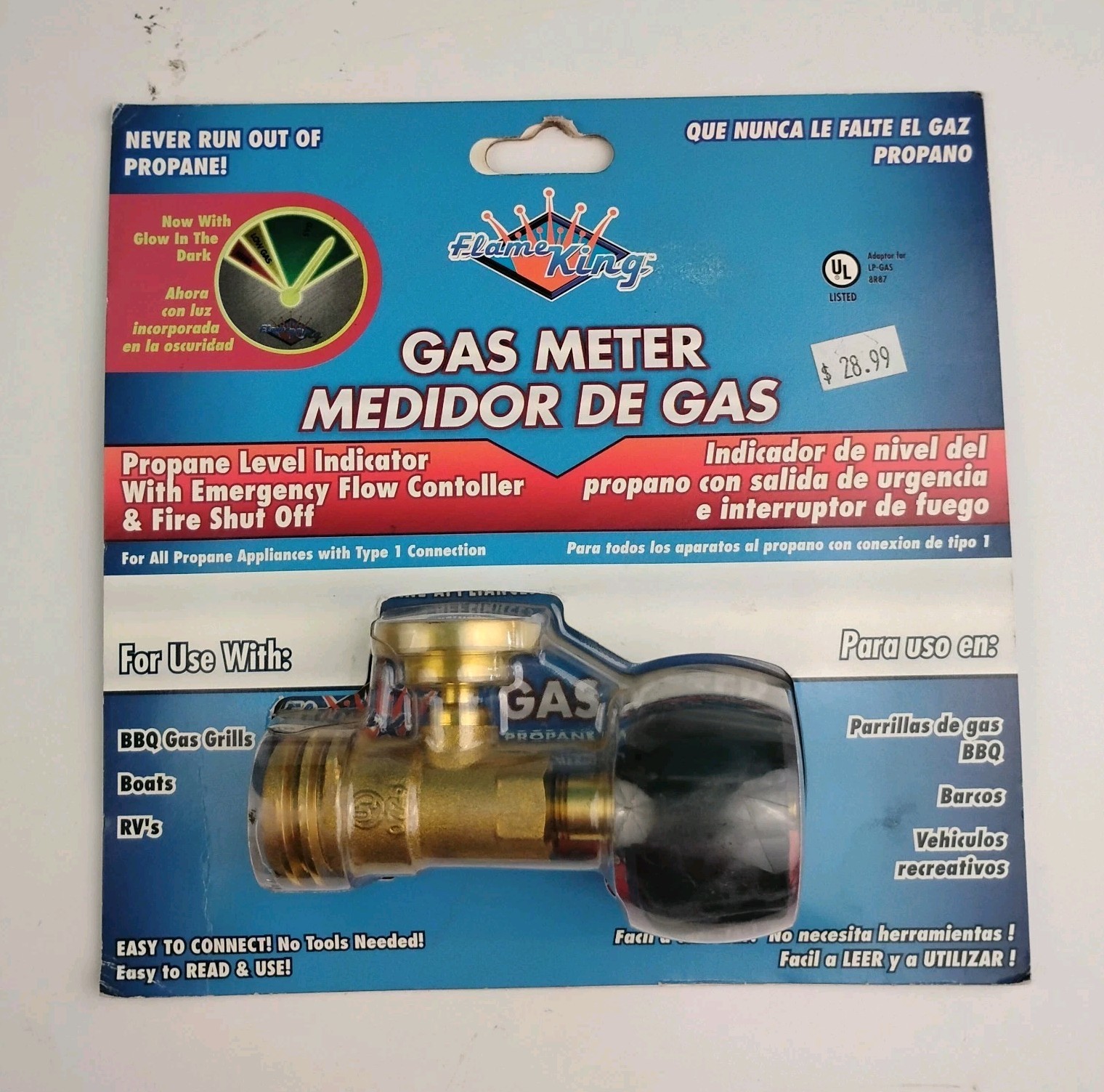 Flame King Gas Meter Propane Level Indicator Brass Glow In The Dark