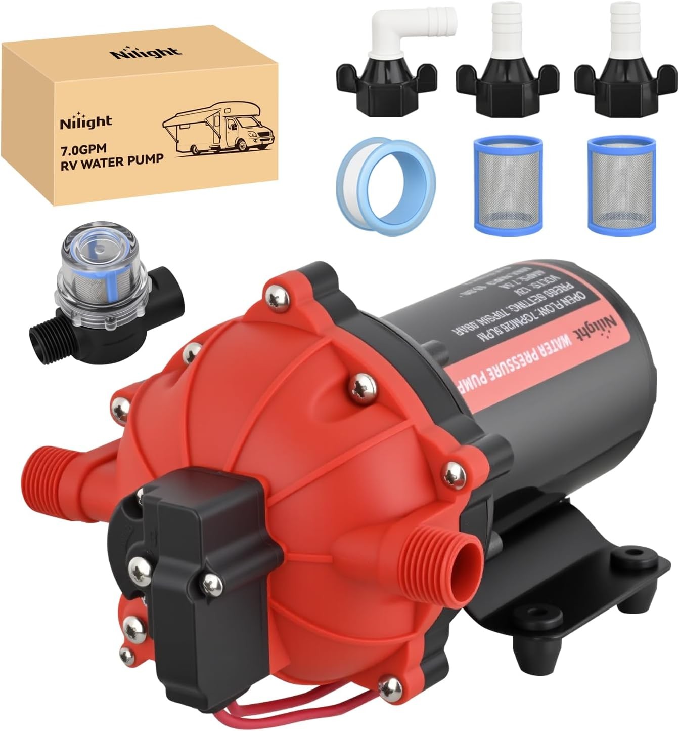 Nilight RV Water Pump 12v Camper Water Pump 7.0 GPM 70 PSI with Pressure Switch