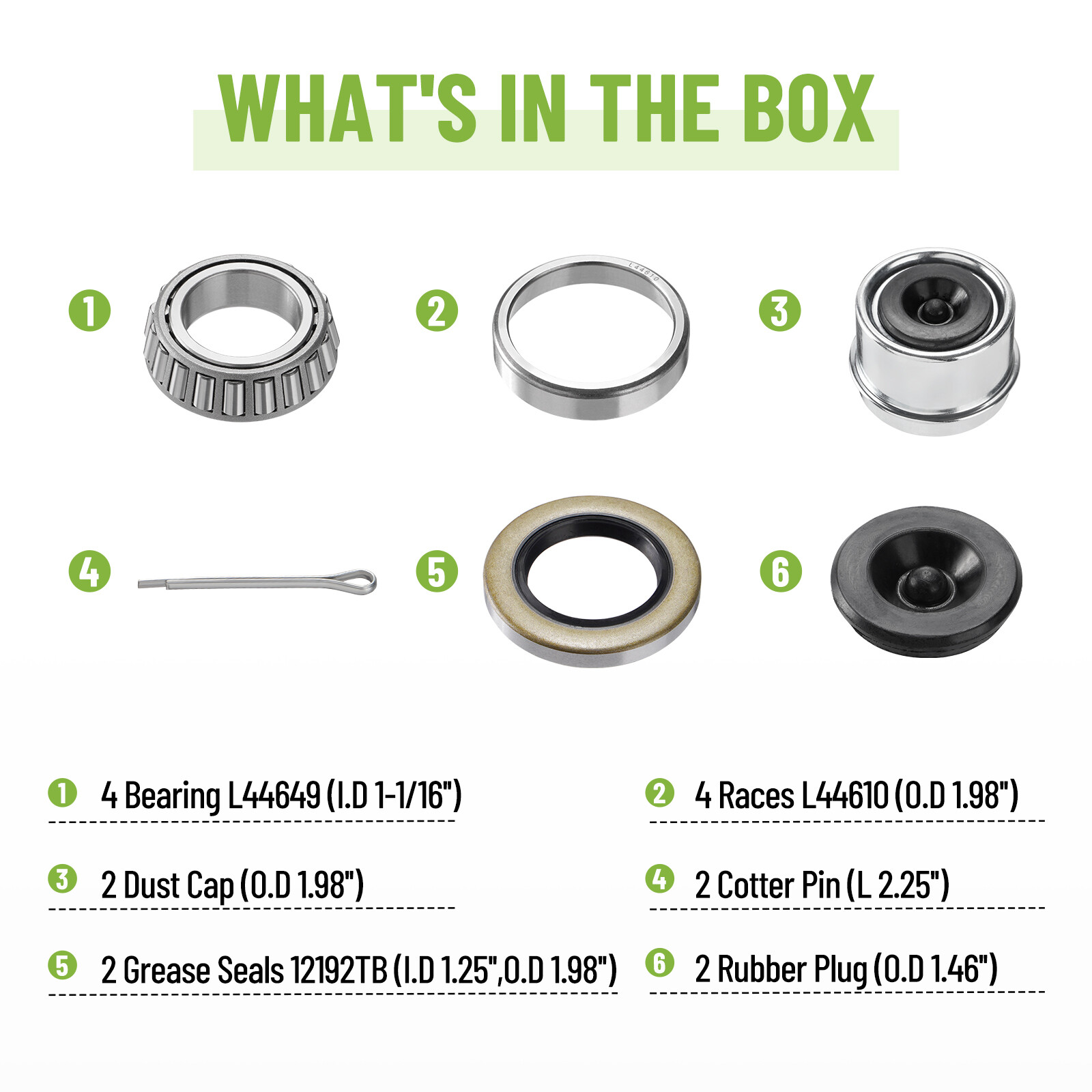 2 Set Fits For 1-1/16” Axles Trailer Wheel Hub Bearings Kit L44649 L44610 Seal
