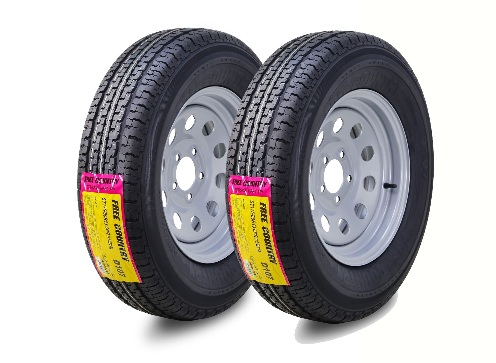 2 FC Trailer Tire Assembly ST175/80R13 6-Ply Silver Mod Rim 5 Lug on 4.5″