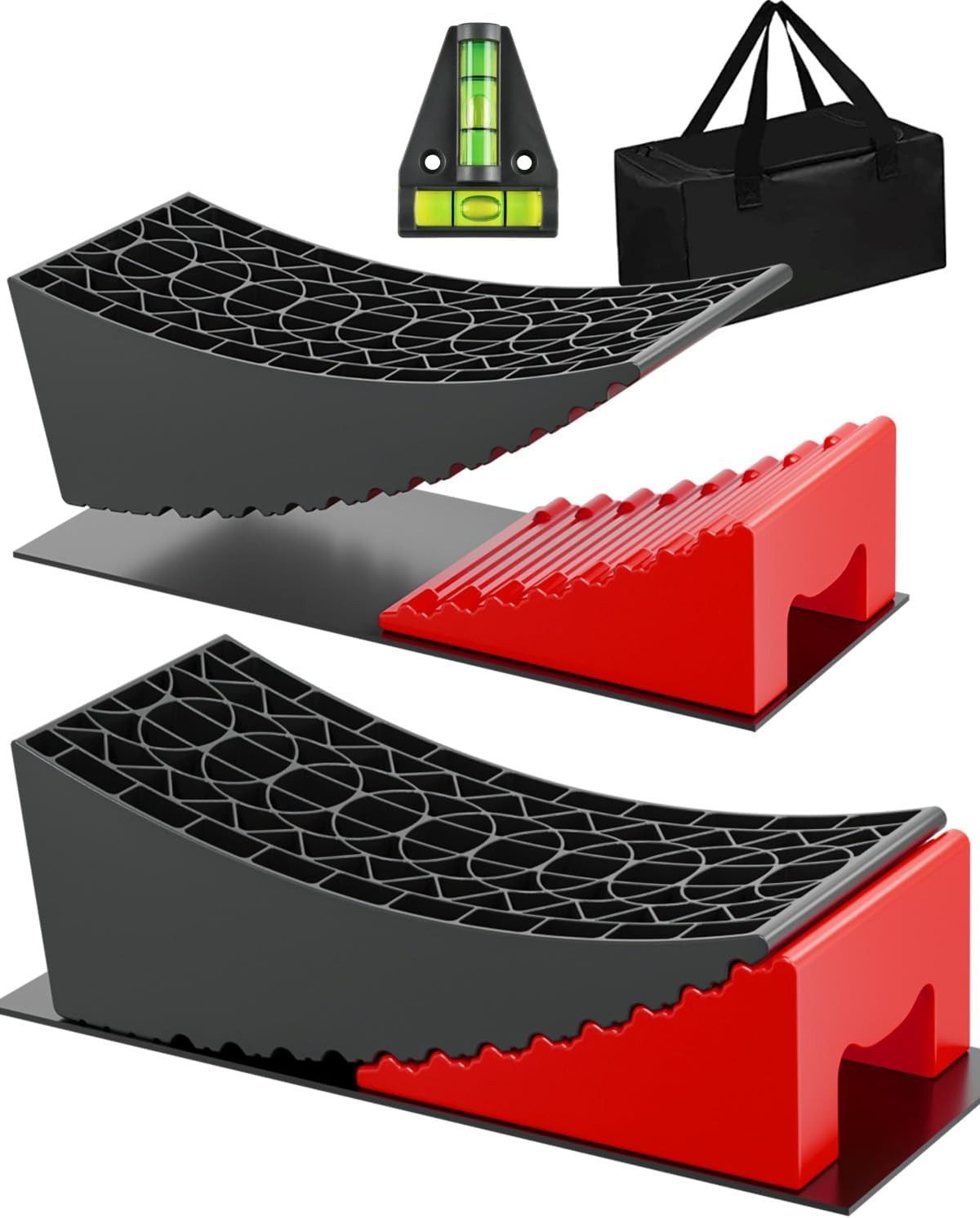 RV Leveling Blocks Ramp Kit, 2 Packs Camper Leveler System for Travel Red