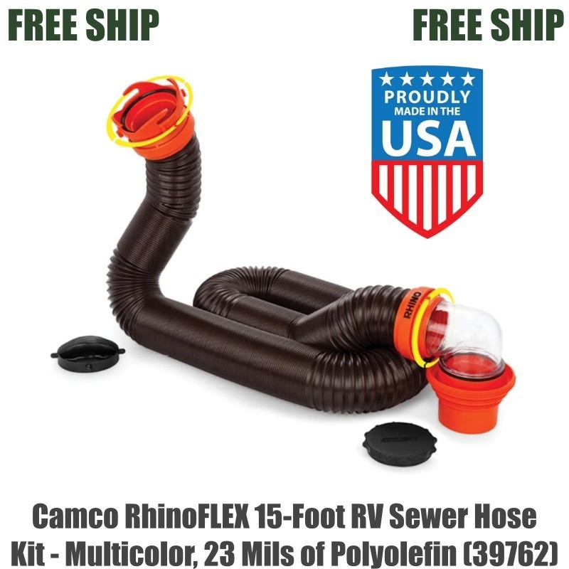 Camco RhinoFLEX 15-Foot RV Sewer Hose Kit – Multicolor, 23 Mils of Polyolefin